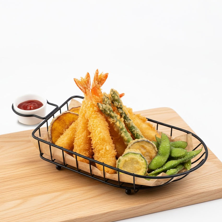 Long Iron Wire Mesh Serving Basket Tray with Handle